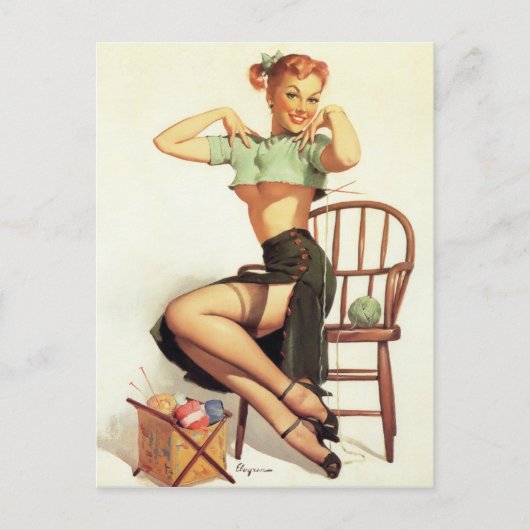 Groene Sweater Pin Up Briefkaart (Voorkant)