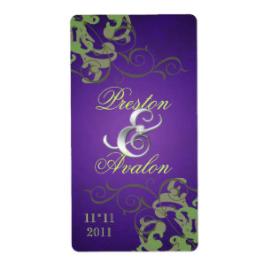 Groene Swirl Silver Jeweled Paarse Wijnlabel Etiket