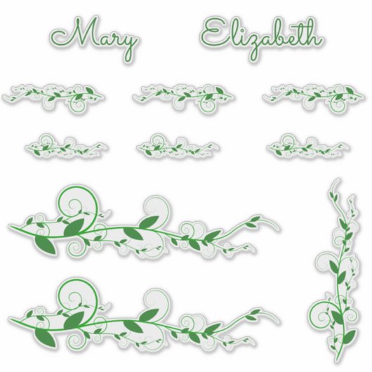 Groene Swirly Vines en naamstickers Sticker (Voorkant)