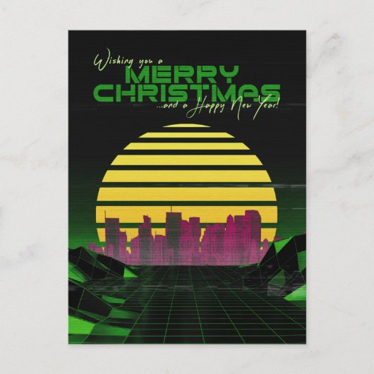 Groene Synthwave Kerstmis Feestdagenkaart (Voorkant)