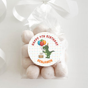 Groene T-rex Dinosaur Colorful Birthday Balloons Ronde Sticker