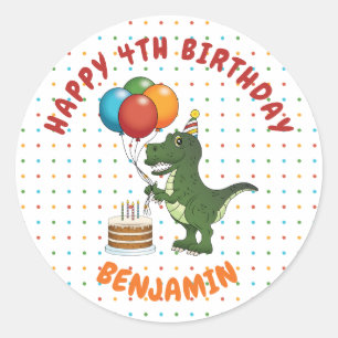 Groene T-rex Dinosaur Kleurrijke Verjaardagsballon Ronde Sticker