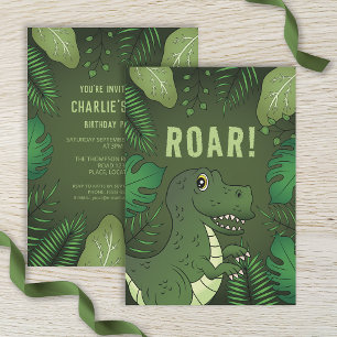 Groene T-rex dinosaurus met roar Text Birthday Par Kaart