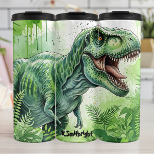 Groene T-Rex Jungle Waterverf Brul Thermosbeker