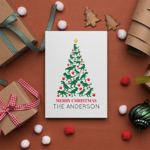Groene T Rex Kerstboom Rode Poot Briefkaart