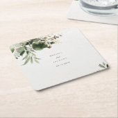 Groene takken bruiloft vierkante kartonnen onderzetter (Schuin)
