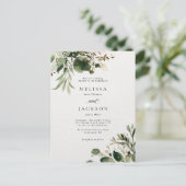Groene takken en crème bruiloft briefkaart (Staand voorkant)