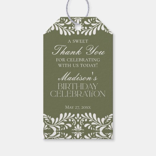 Groene Talavera Tegel Fiesta Verjaardagsfeest Favo Cadeaulabel (Voorkant)