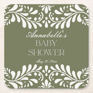 Groene Talavera Tegel Spaans Fiesta Baby shower Vierkante Kartonnen Onderzetter