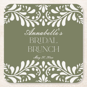 Groene Talavera Tegel Spaans Fiesta Bruids Brunch Vierkante Kartonnen Onderzetter