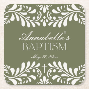 Groene Talavera Tegel Spaans Fiesta Doopsel Vierkante Kartonnen Onderzetter