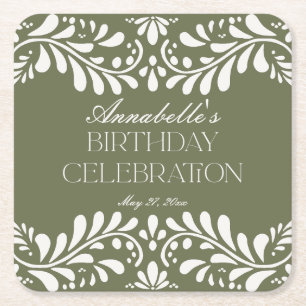 Groene Talavera Tegel Spaans Fiesta Verjaardagsfee Vierkante Kartonnen Onderzetter