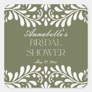 Groene Talavera Tegel Spaanse Fiesta Bruidsdouche Vierkante Sticker