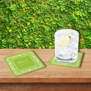 GROENE TALAVERA VRIJGEZELLENFEEST VIERKANTE KARTONNEN ONDERZETTER