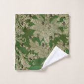  groene Tan Damask Floral Dragonflies Bad Handdoek (Wasdoekje)