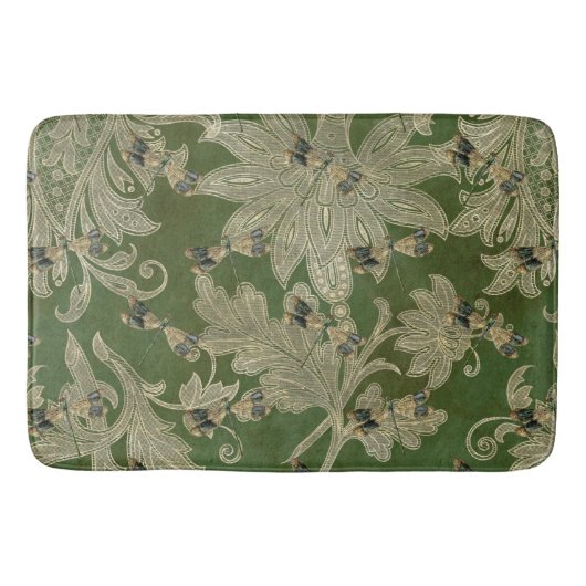  groene Tan Damask Floral Dragonflies Badmat (Voorkant)