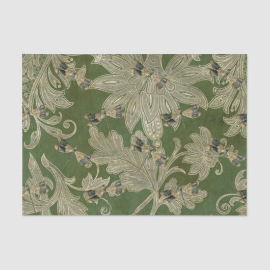  groene Tan Damask Floral Dragonflies Tissuepapier (Voorkant)