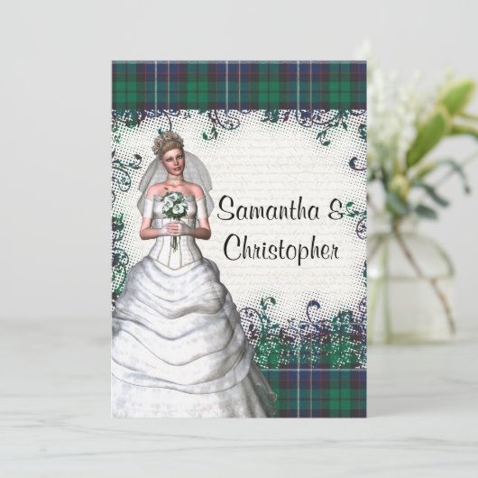 Groene tartan bruiloft kaart (Staand voorkant)