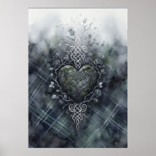 Groene Tartan Keltische Knoop Hart Schotse Poster