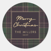 Groene Tartan Plaid Buffel Plaid Modern Elegant Ronde Sticker (Voorkant)