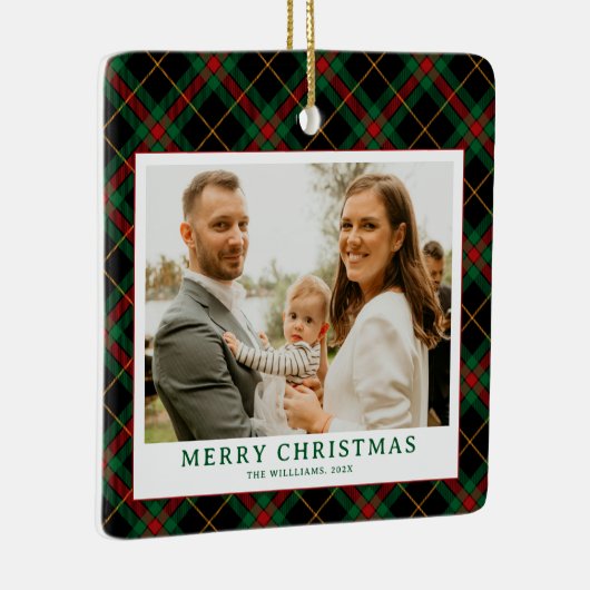 Groene Tartan Plaid Foto Kerst Keramisch Ornament (Rechts)