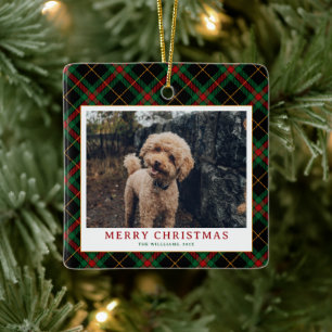 Groene Tartan Plaid Foto Kerst Keramisch Ornament