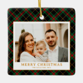 Groene Tartan Plaid Foto Kerst Keramisch Ornament (Voorkant)