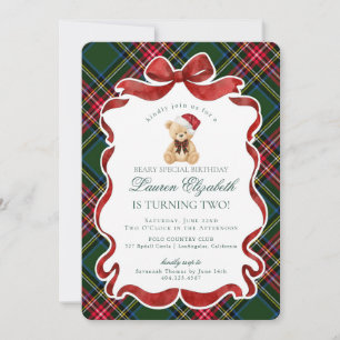 Groene Tartan Plaid Kerstbeer Verjaardag Kaart