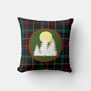 Groene Tartan Plaid Met Pine Tree Silhouet Th Kussen