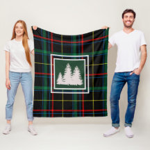 Groene Tartan Plaid & Witte dennenboom Silhouet