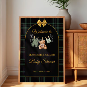 Groene Tartan Teddybeer Welkom bij de Baby Shower Poster