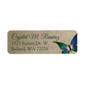 Groene, Taupe Butterfly Return Address Labels (Voorkant)
