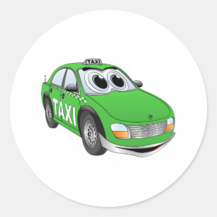 Groene taxicabine Cartoon Ronde Sticker