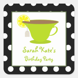 Groene Teacup Polka Dot Verjaardagsfeest Stickers