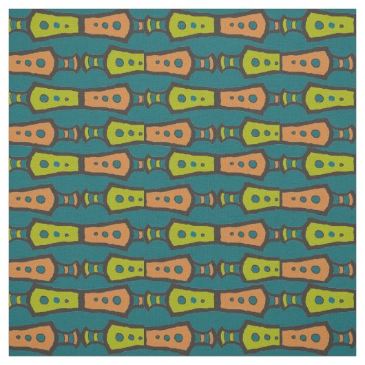 Groene Teal Tane Kleur Zwarte Abstract Tribale Ont Stof (Swatch)