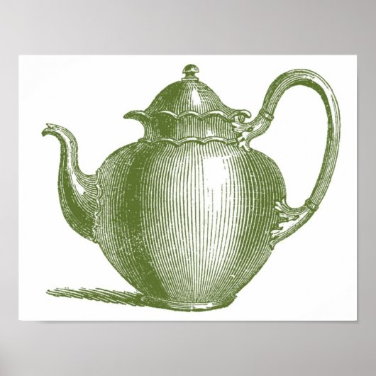 Groene Teapot Tea Pot Kitchen Wall Art Poster (Voorkant)