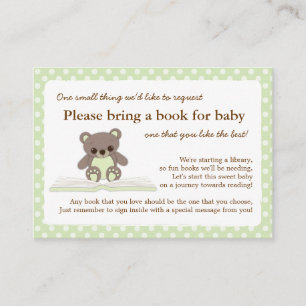 Groene Teddy Baby shower Boek Insert Verzoek Kaart