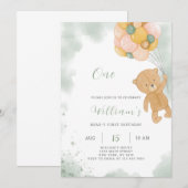 Groene Teddy Verjaardag Uitnodiging (Voorkant / Achterkant)