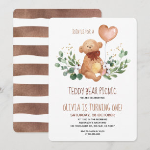 Groene Teddybeer Picknick Baby Verjaardag Kaart