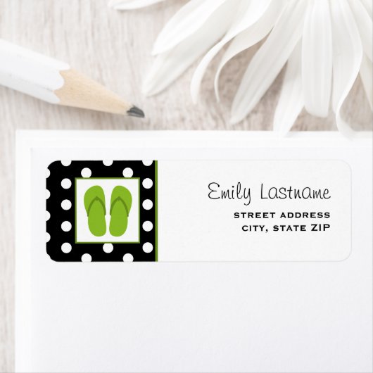 Groene Teenslippers / zwart met witte stippen Etiket (Insitu)