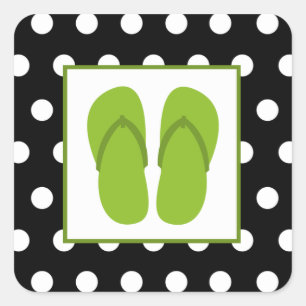 Groene Teenslippers / zwart met witte stippen Vierkante Sticker