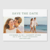 Groene Tekst 2 Foto Weddenschap Save the Date Magnetische Uitnodiging (Voorkant)