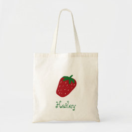 Groene tekst Aardbei en naam Schattig Tote Bag