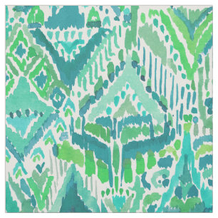 Groene TEMPLE TRIBAL Boho Chic Ikat Waterverf Stof