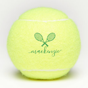 Groene Tennis Racquets met naam gepersonaliseerd Tennisballen