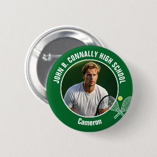 Groene tennisspeler foto middelbare school geest ronde button 5,7 cm