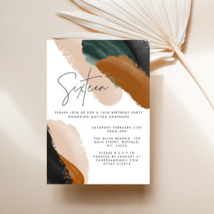 Groene terracotta abstracte waterverf 16e verjaard kaart