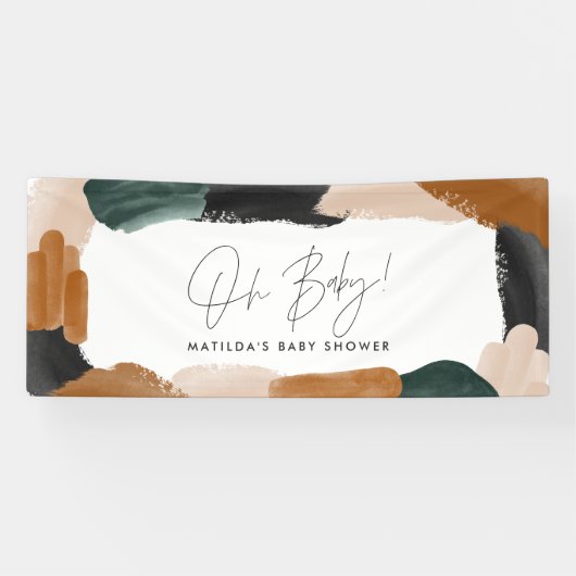 Groene terracotta abstracte waterverf baby shower  spandoek (Horizontaal)