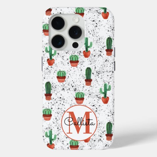 Groene Terracotta Cactus Pots Splatter Monogram Case-Mate iPhone Case (Achterkant)