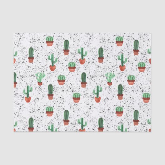 Groene Terracotta Cactus Pots Splatter Patroon Tissuepapier (Voorkant)